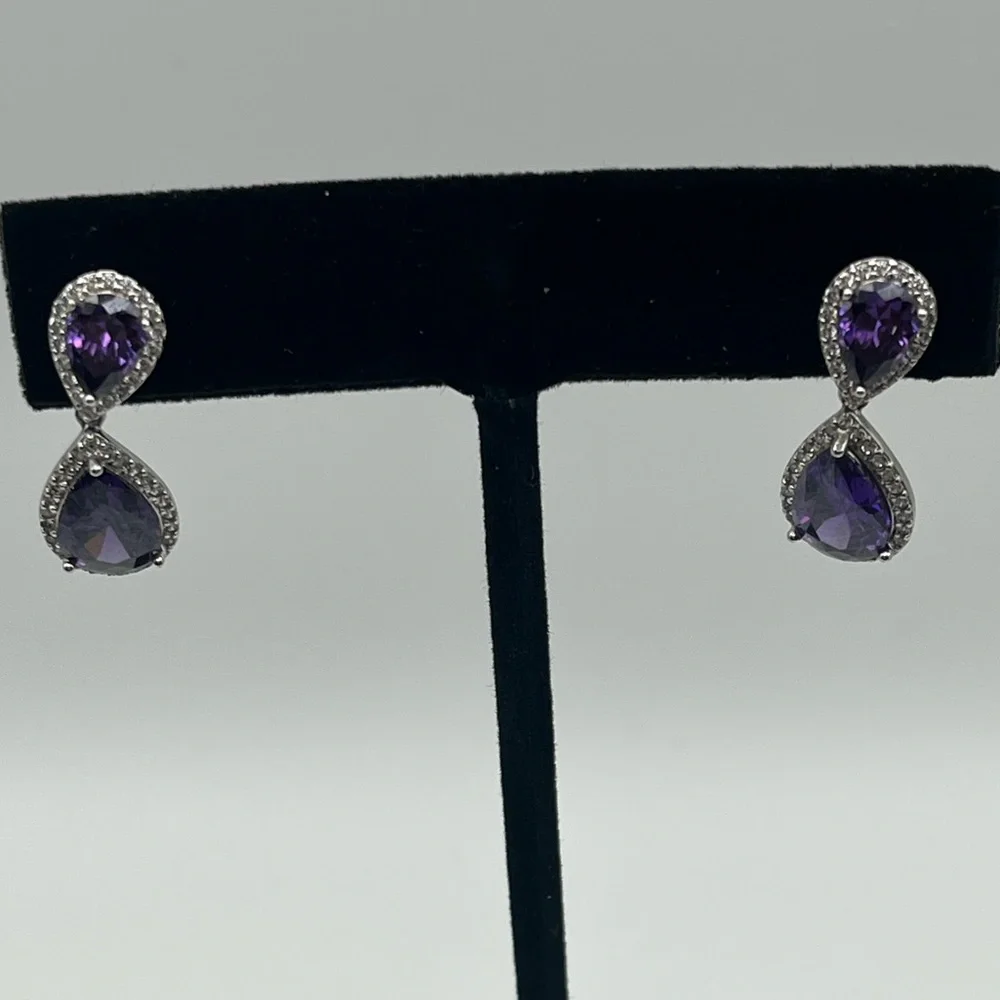 Elegant Purple Drop Earrings with Sparkling Halo Accents